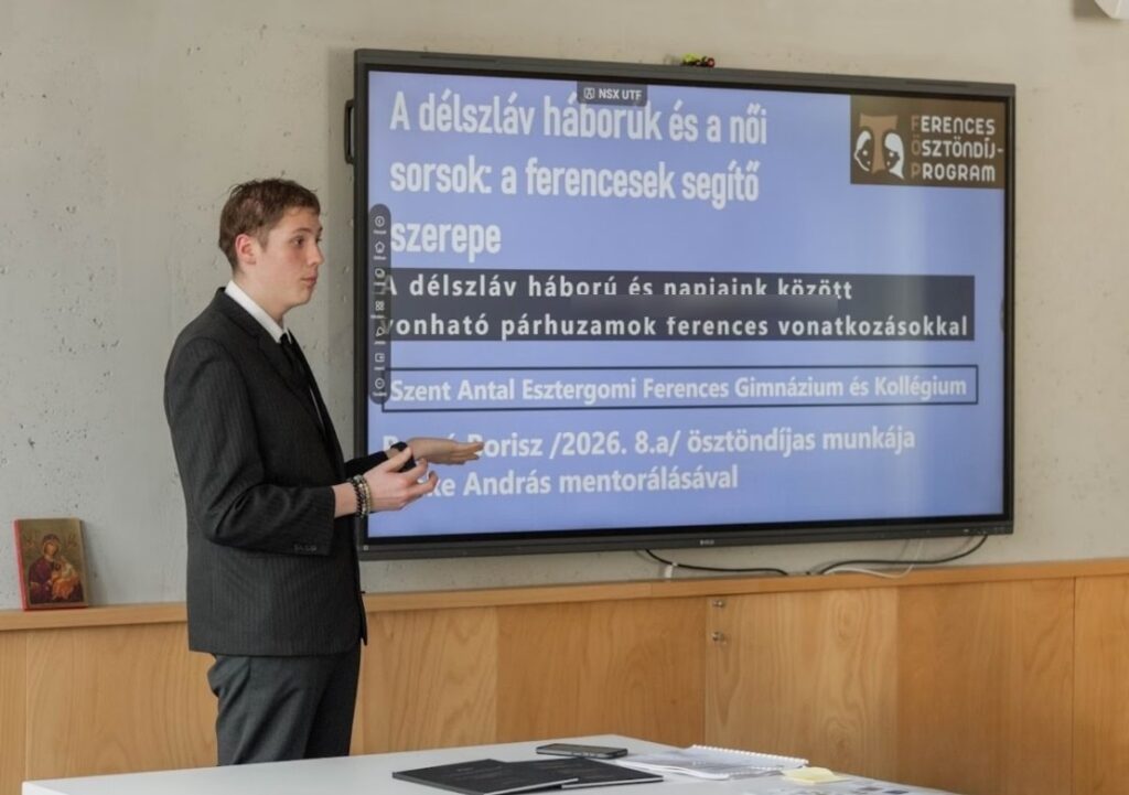 Ösztöndíjas diák előadása a Ferences Ösztöndíj-program bemutatóján